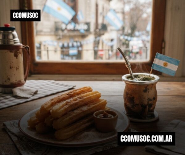 churros con dulce de leche y mate para celebrar el 9 de julio.